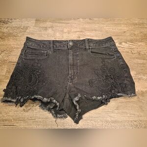American eagle women's super super stretch shorts lacy black size 14 hi rise